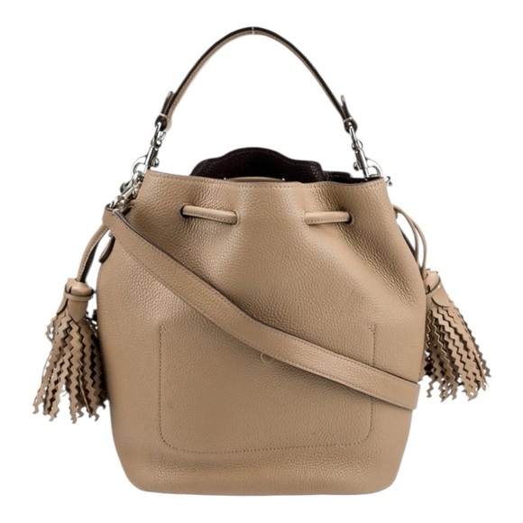 Coach Lora Bucket Bag Leather Tan Whipstitch Tassel Crossbody - Picture 2 of 5